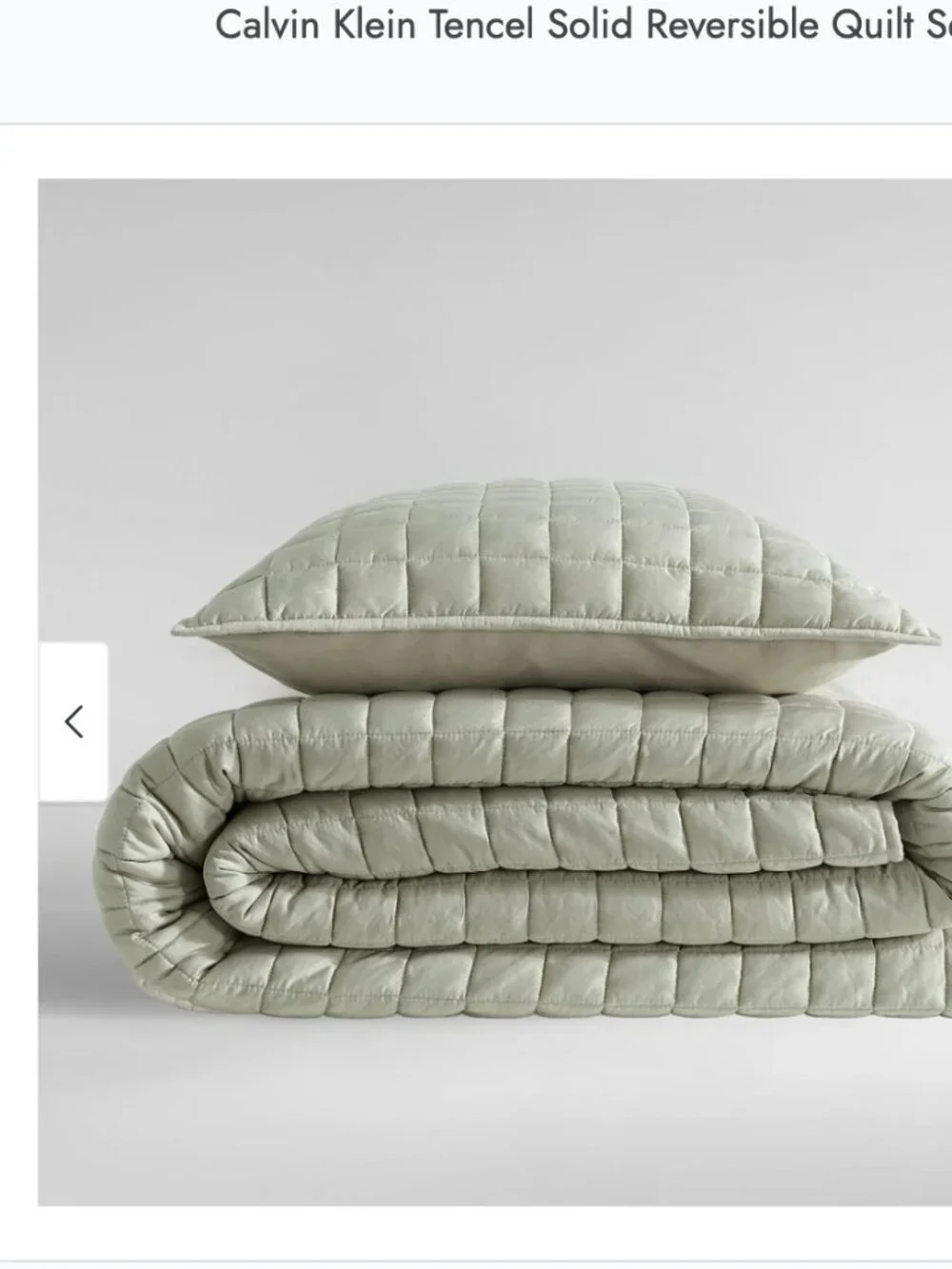 Calvin Klein Tencel Green F/Queen Quilt & Shams Box Stich  3PC set  New $334
